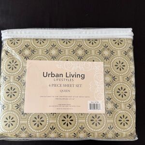 Queen Sheet Set in Tan Floral Medallion